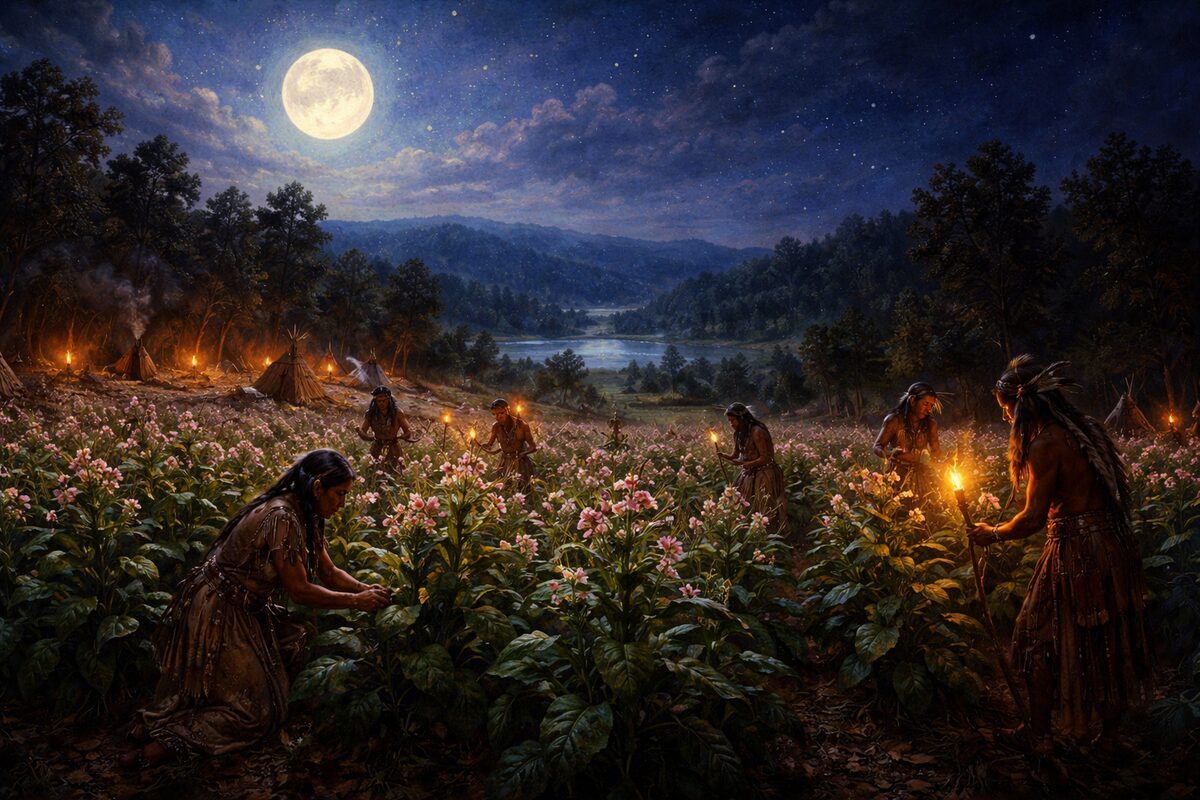 First Nations elder in sacred tobacco ceremony in Canadian wilderness